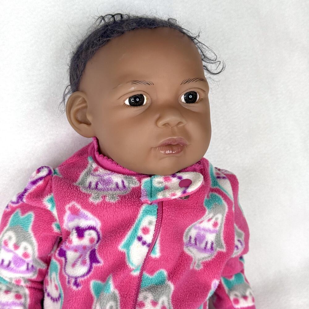 Paradise Galleries Reborn Baby Doll Black Hair Brown Eyes Soft Body Pink Outfit